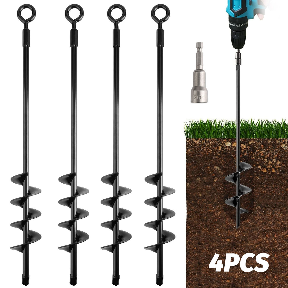 Heavy Duty Ground Anchors Kit for Trampolines & Outdoor Equipment, 4 Pack