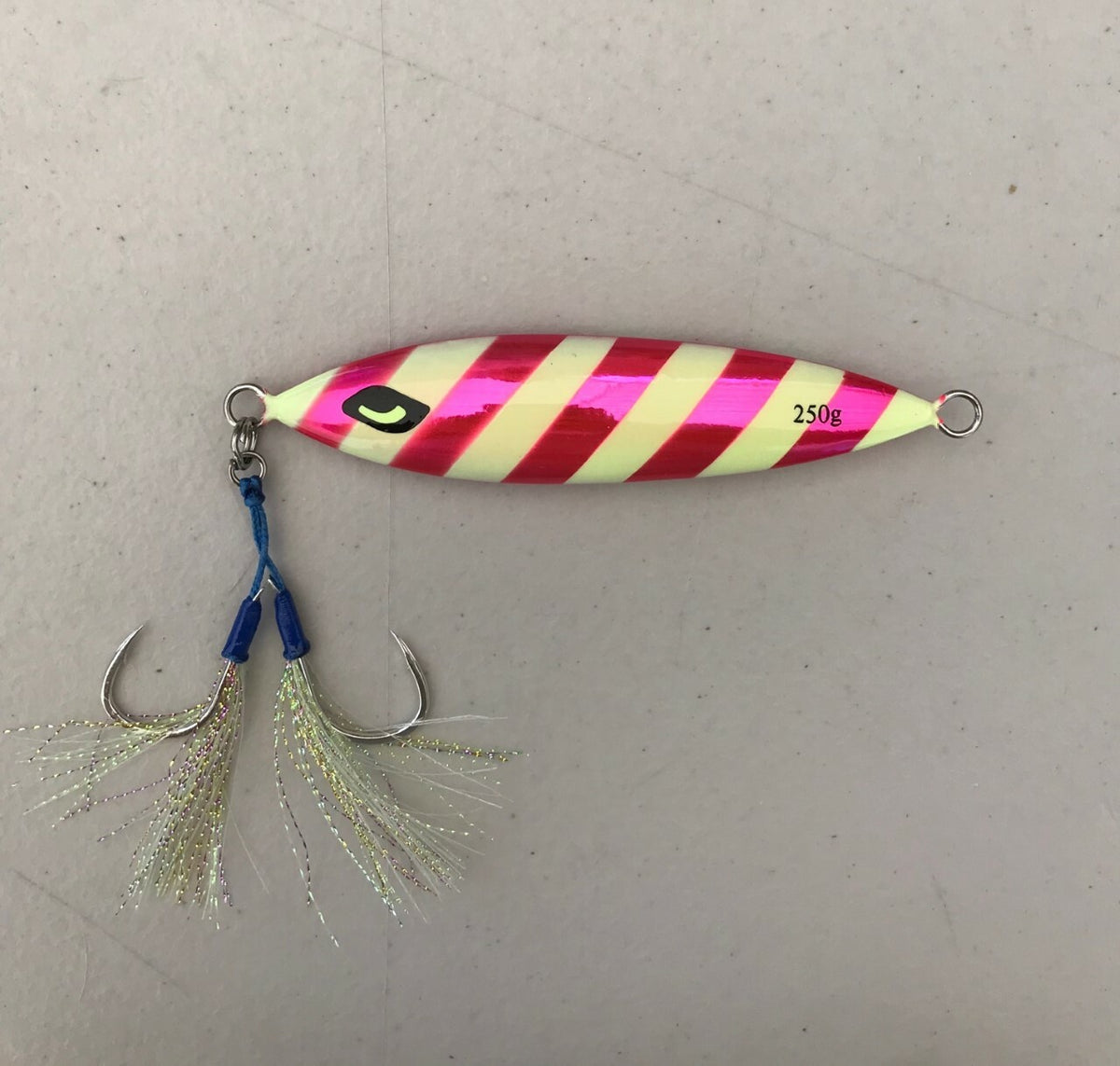 250g Lead Flat Slow Fall Fishing Jig Lure with Glow Assist Hooks - Saltwater Tackle