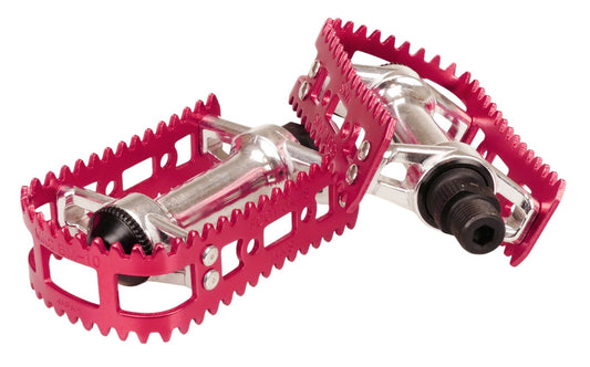 BMX Bicycle Pedals - Reissued BM-10 Footjaw 9/16" Silver Body Red Cage