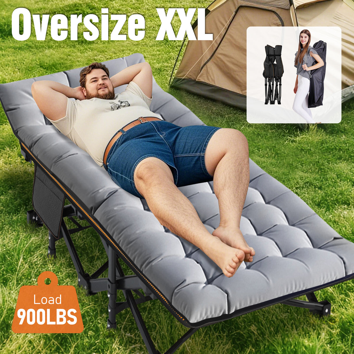 Heavy Duty Folding Camping Cot Bed with Mattress Support - Oversized & Standard Sizes