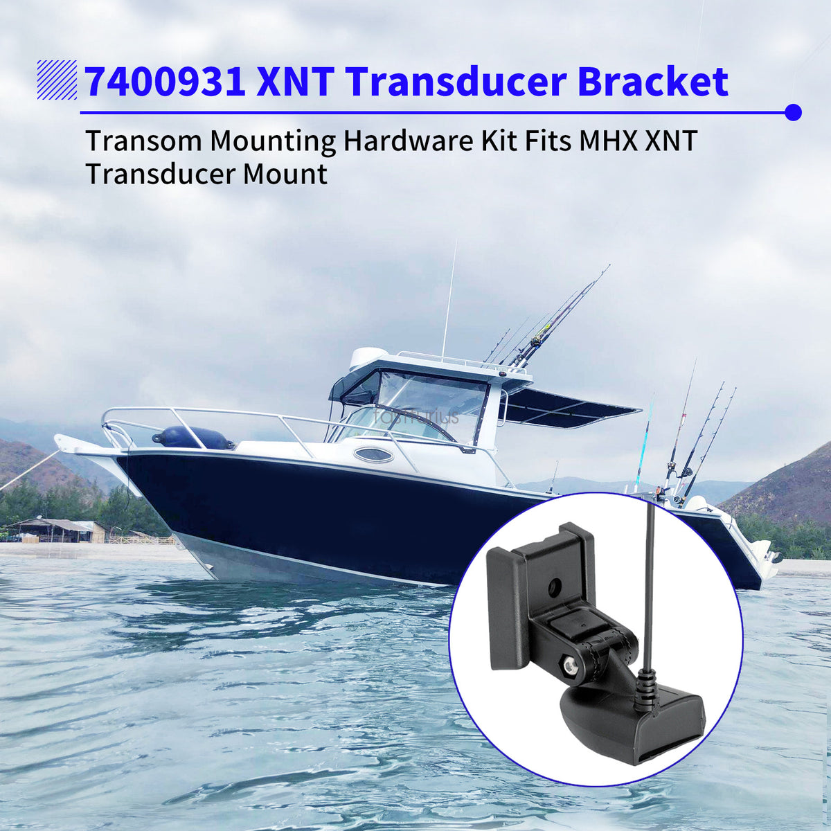 Marine Transducer Mounting Bracket for Fish Finder - Transom Mount