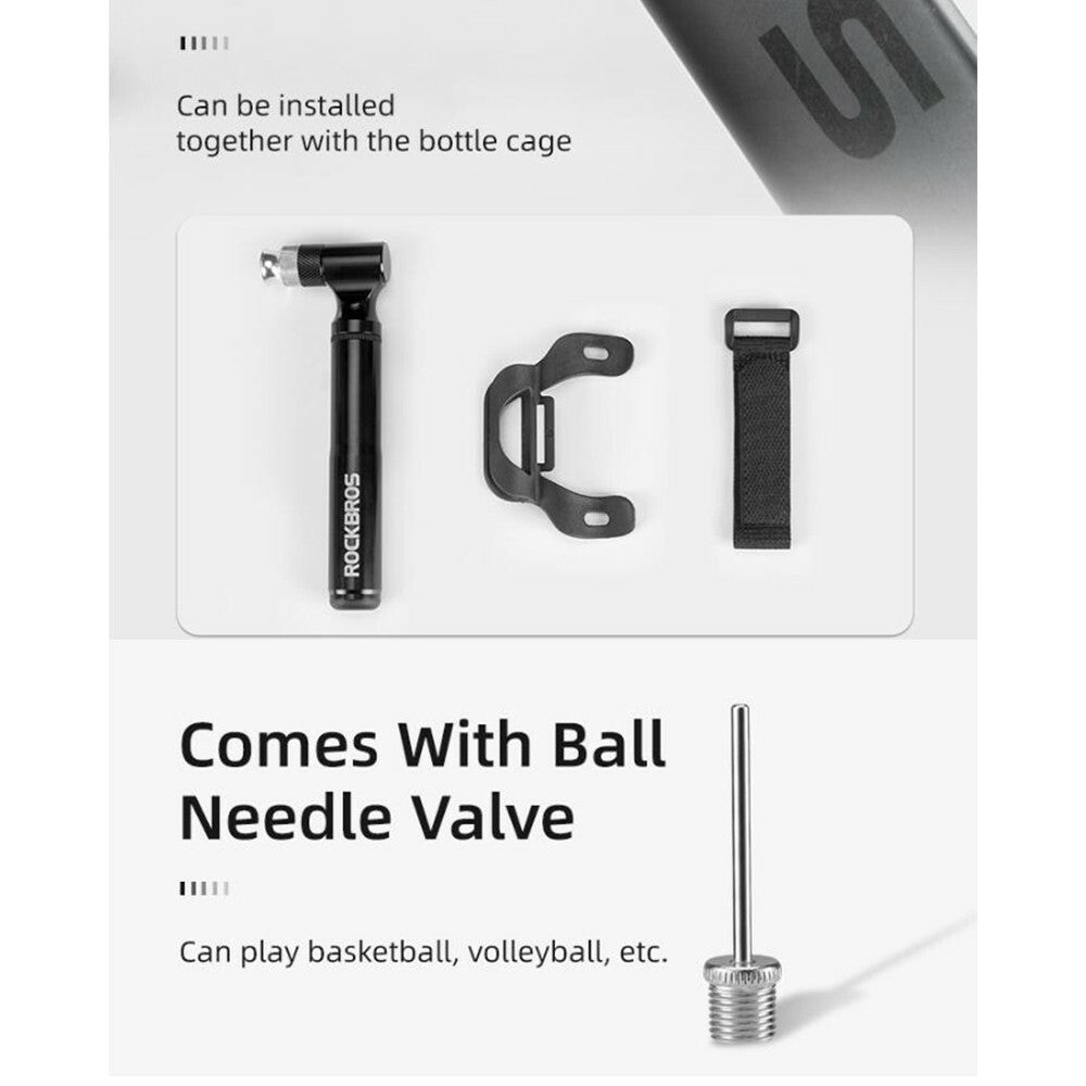 Portable Bicycle Pump 130PSI Aluminum Alloy Hand Inflator with Bracket
