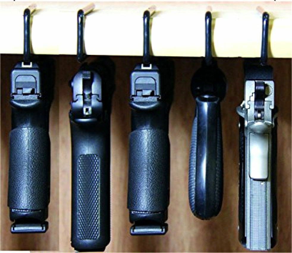 Pack of 5 Handgun Pistol Hangers for Shelf Storage - Safe Gun Organization