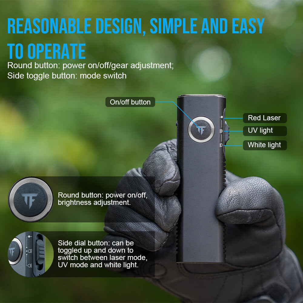 Rechargeable Mini LED Flashlight with UV Light & Laser - Waterproof