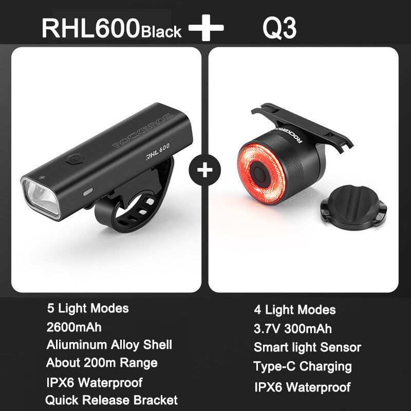 High Brightness Bike Front & Rear Light Set USB-C LED Headlight 1500LM