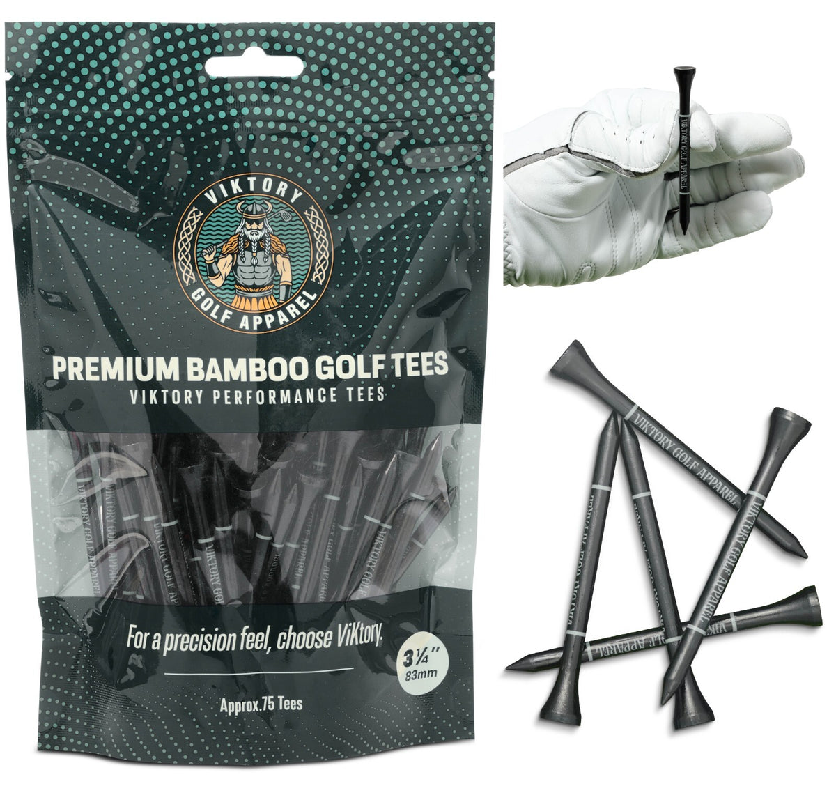 Premium Bamboo Golf Tees - 75 Pack, 3-1/4" (83mm), Durable & Long