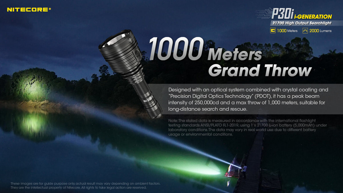 Long Throw Rechargeable Flashlight 2000 Lumens 1093 Yards for Hunting, Search