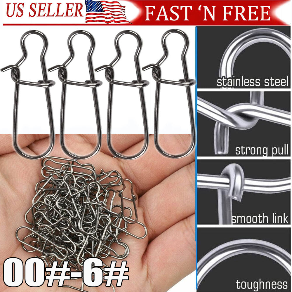 Fishing Snaps Fastlock Clips Barrel Swivels Stainless Steel 100/200PCS