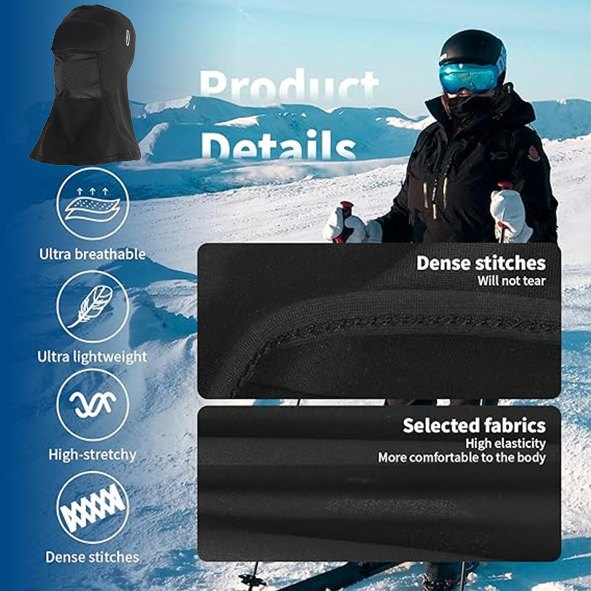 Winter Thermal Motorcycle Balaclava Full Face Mask Windproof Ski Hood with Glasses Port