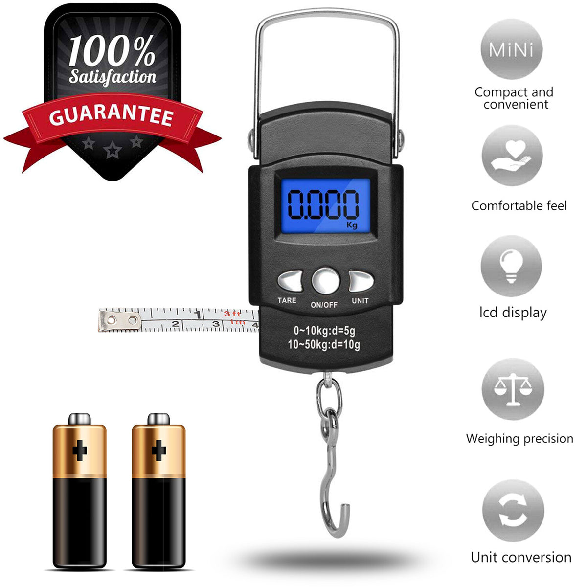 Digital Fishing Scale 50kg Portable Luggage Weight with LCD Display