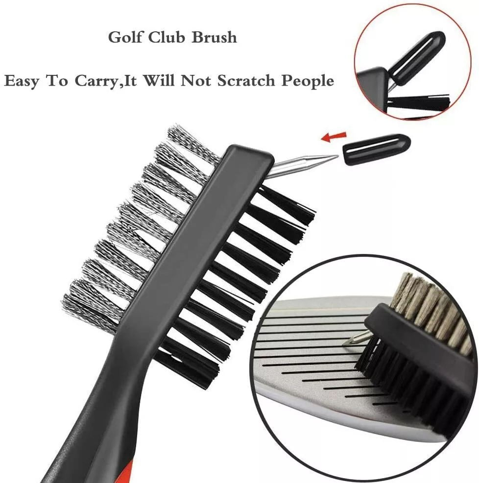 Golf Club Groove Brush Cleaner with Retractable Hook & Aluminum Carabiner