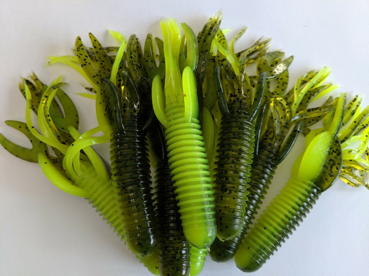 48 Pack 4-Inch Craw Tube Soft Plastic Baits Watermelon Chartreuse Fish Lures - Lake Fork Style