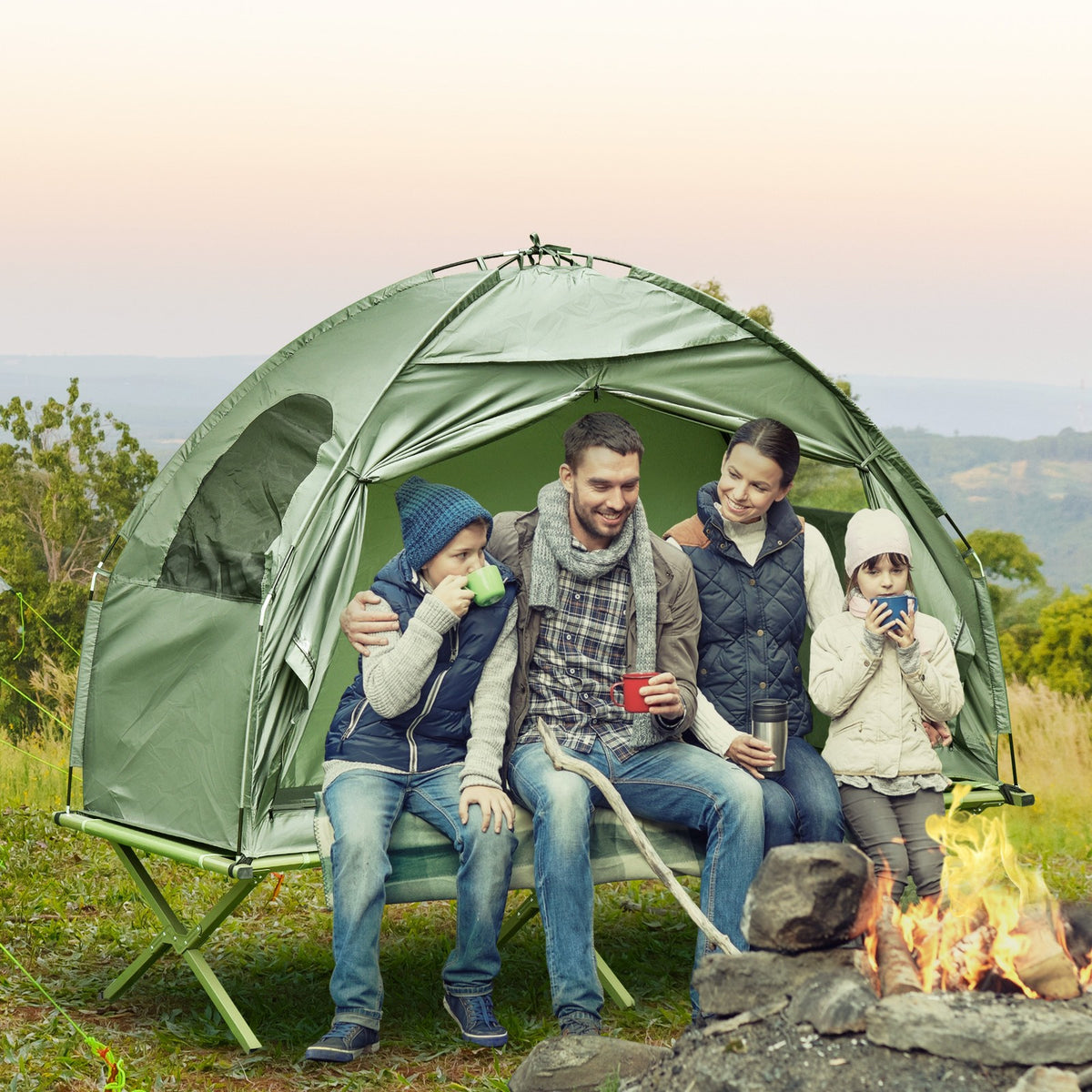 Portable Single-Person Camping Tent Cot Combo for Hunting & Fishing