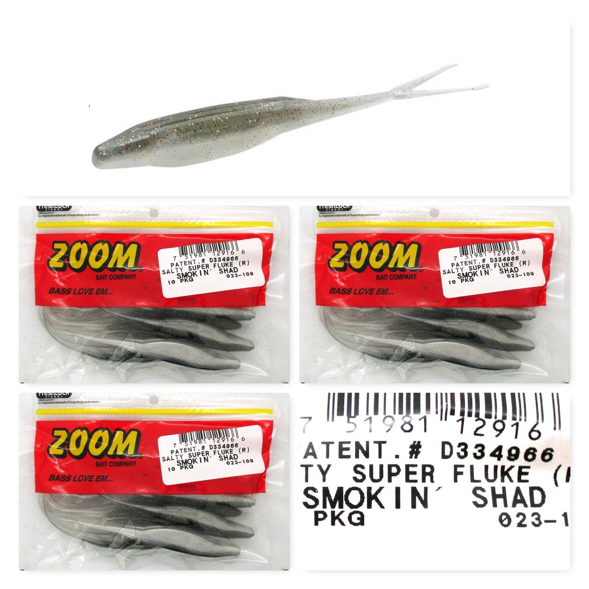 Zoom 5 1/4 Inch Salty Super Fluke Smokin' Shad Soft Plastic Bait - Unopened Pack