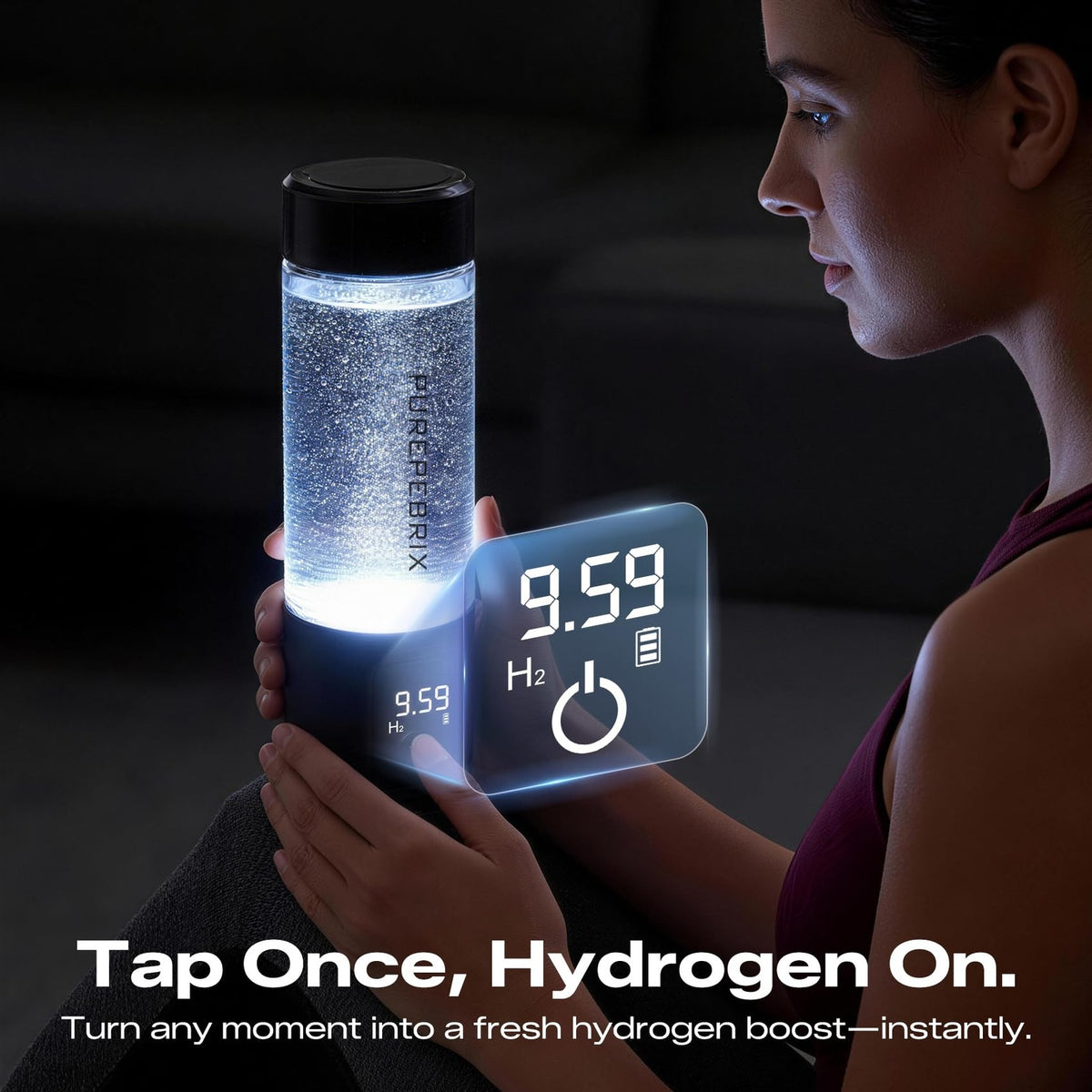Hydrogen Water Bottle 14oz Glass Portable Water Flask with Leak-Proof Lid