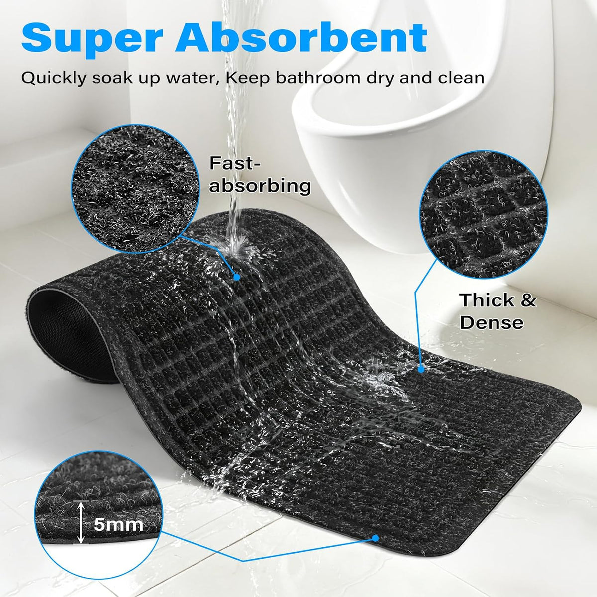 8 Pack Urinal Floor Mats Non-Slip Heavy Duty Absorbent Bathroom Pads