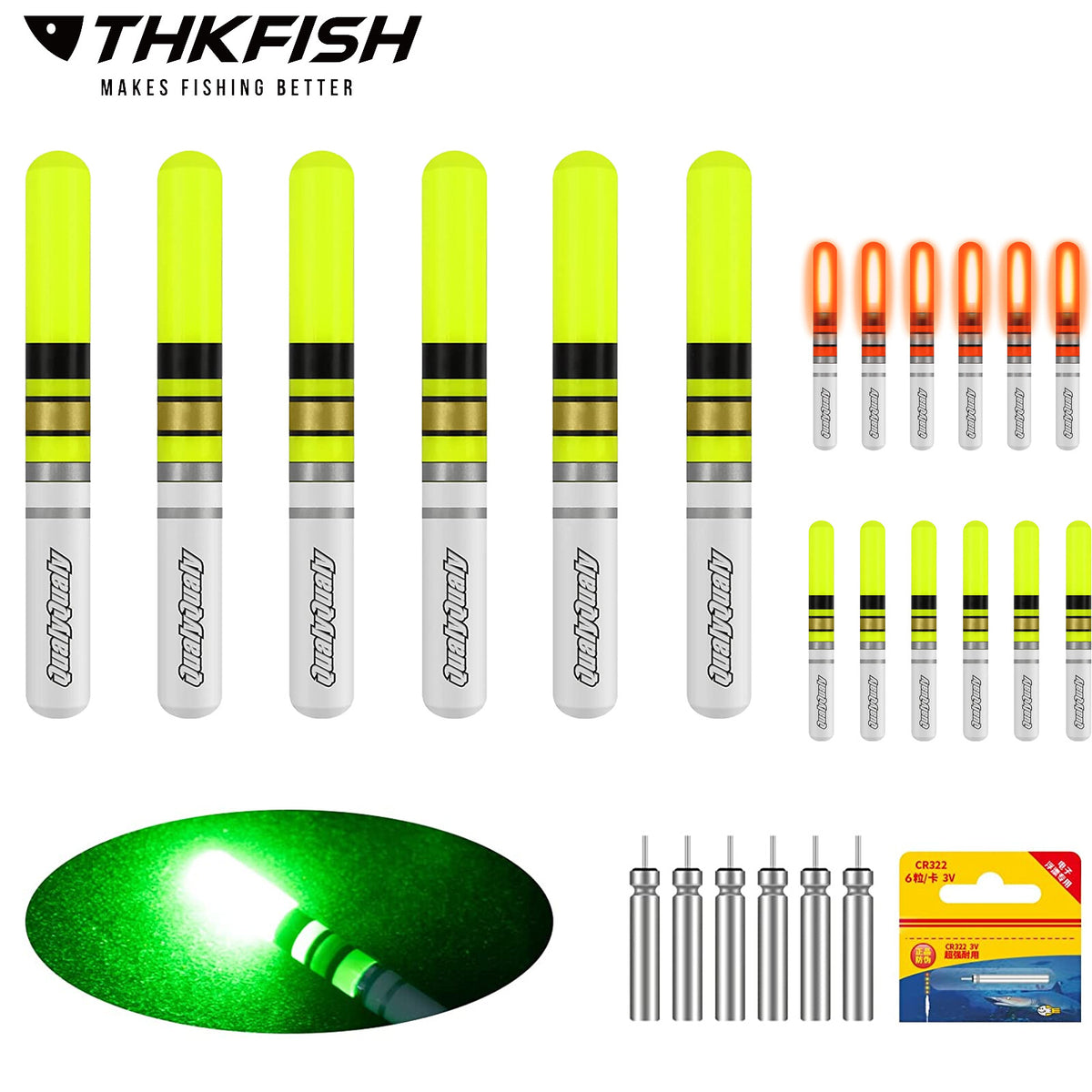 Glow Fishing Float Sticks 6 Pack LED Night Fishing Lights Fluorescent Green & Red