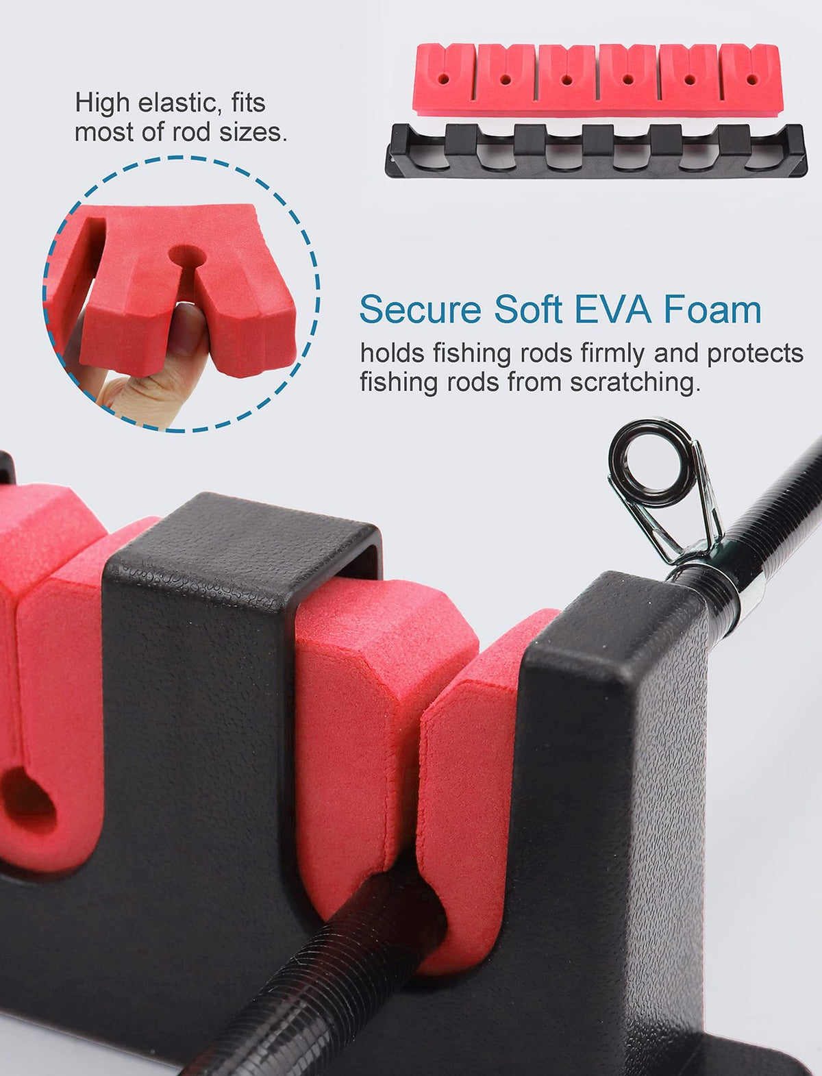 6-Rod Wall Mount Fishing Pole Holder Rack Storage Wall Mount Horizontal