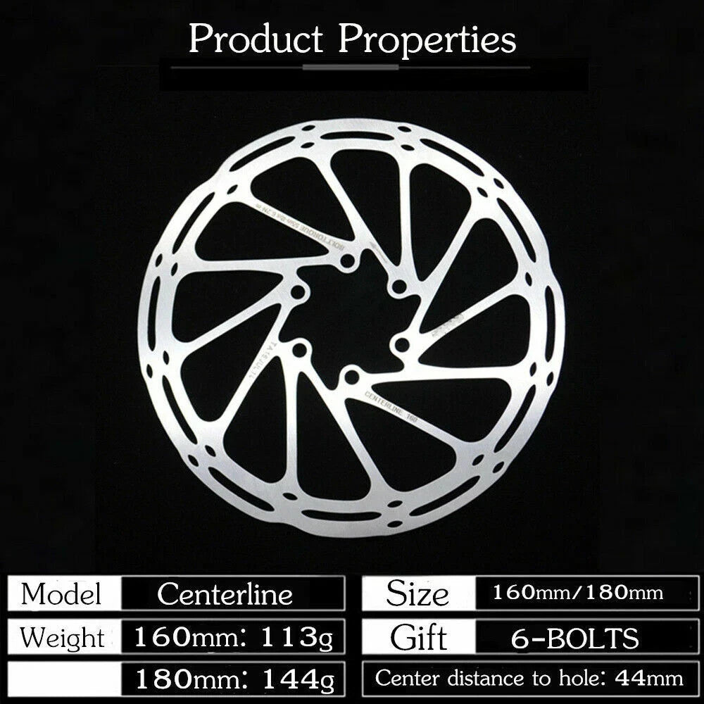 180mm Disc Brake Rotor with 6 Bolts for MTB & Road Bikes - Centerline Design
