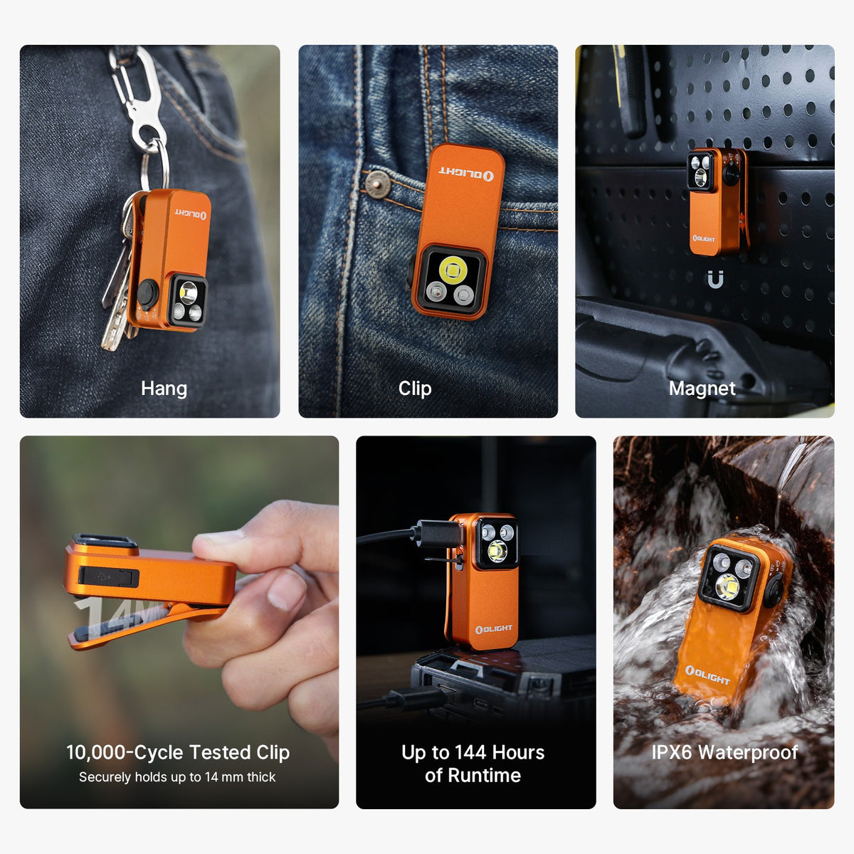 Multifunctional LED Flashlight & Headlamp Clip - Orange