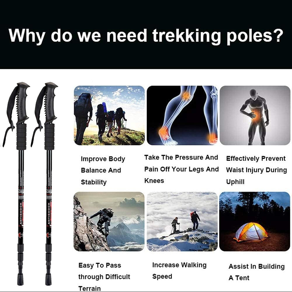Adjustable Hiking Poles with Anti-Shock Aluminum Trekking Sticks Nordic Walking Sticks