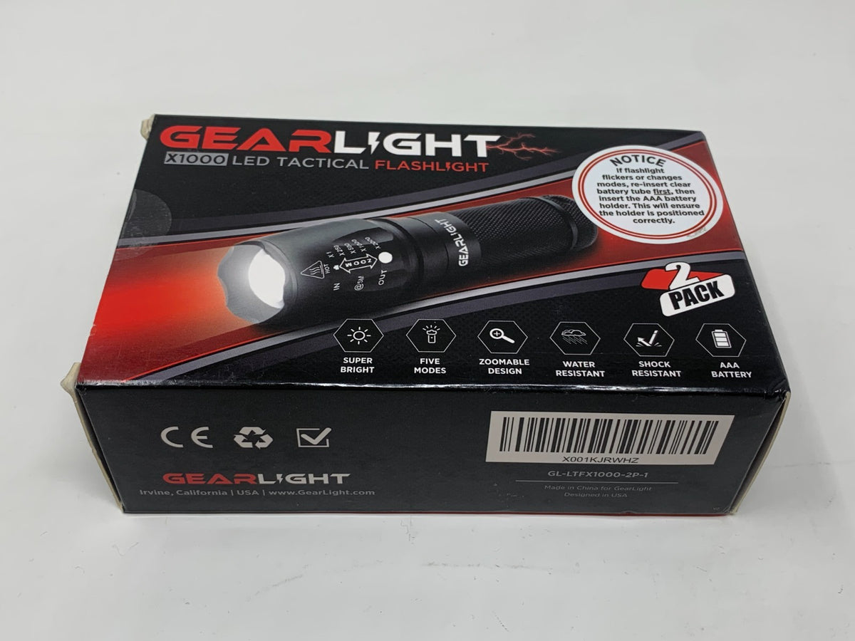 GearLight X1000 LED Tactical Flashlight 2 Pack - High-Performance Handheld Torch