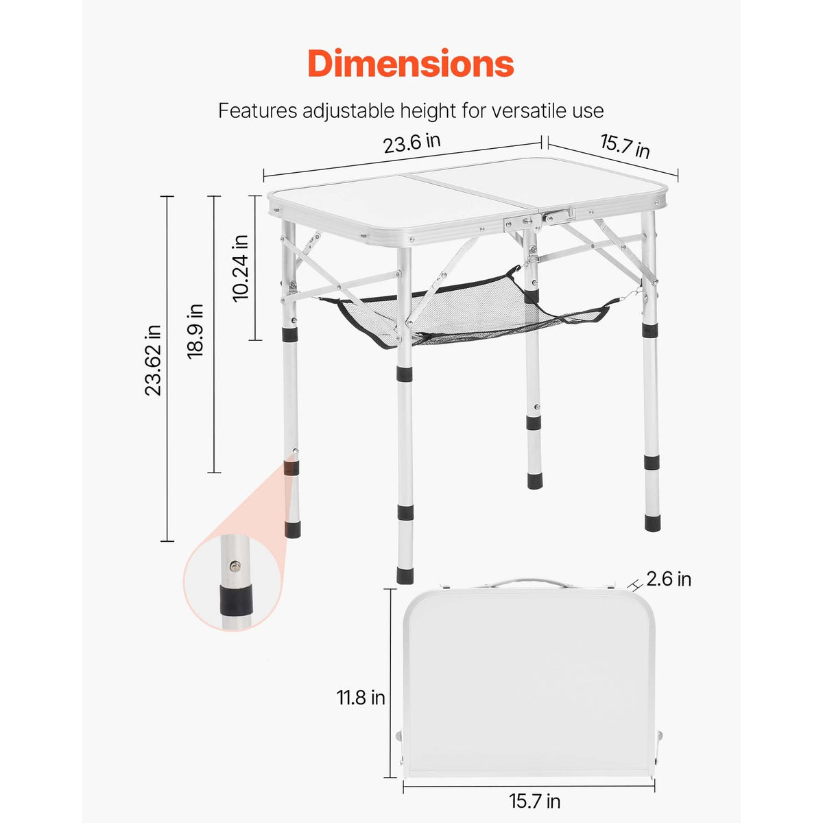 2ft Foldable Aluminum Camping Table with Adjustable Height for Outdoor Use