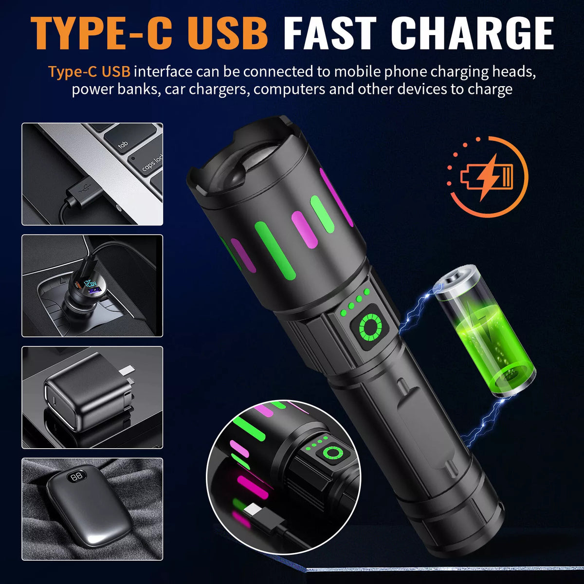 Super Bright LED Tactical Flashlight with Rechargeable Work Light - 350 Million Lumens