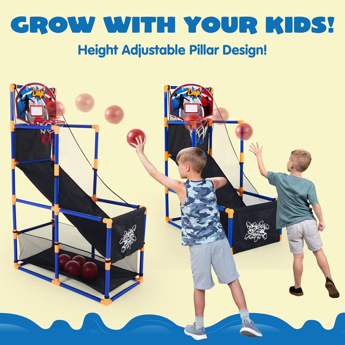 Basketball Arcade Game with 4 Balls and Rim – Adjustable Indoor/Outdoor Play for Ages 3-12