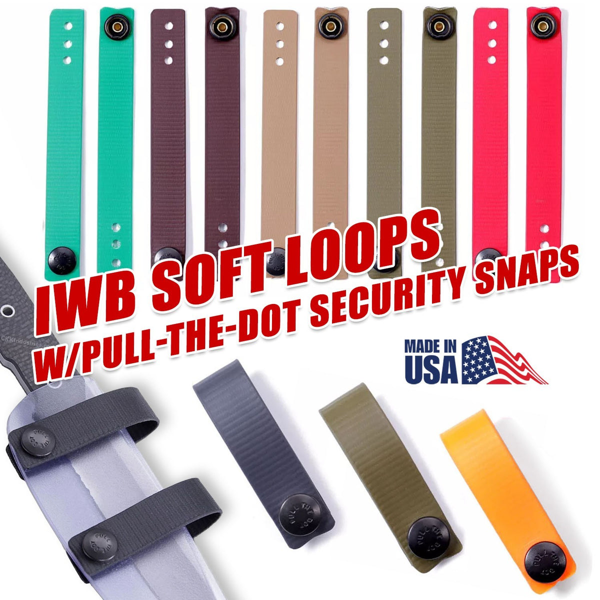 IWB Soft Loops with Pull-the-Dot Security Snaps & Mounting Hardware - 2 Pack