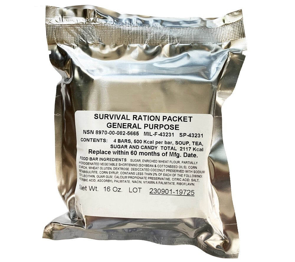 Military Survival Ration Packet Emergency Food Kit 2117 Calories with Candy and Bars