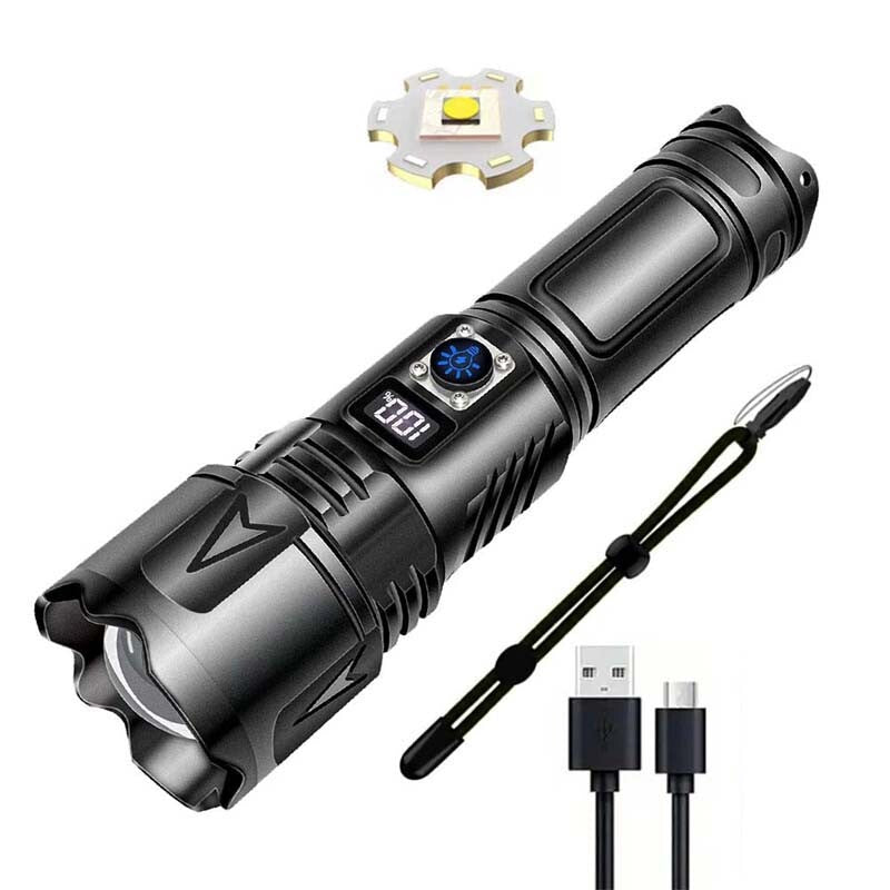 High Power LED Flashlight 2000000 Lumens Rechargeable Tactical Torch - Waterproof & Focusable