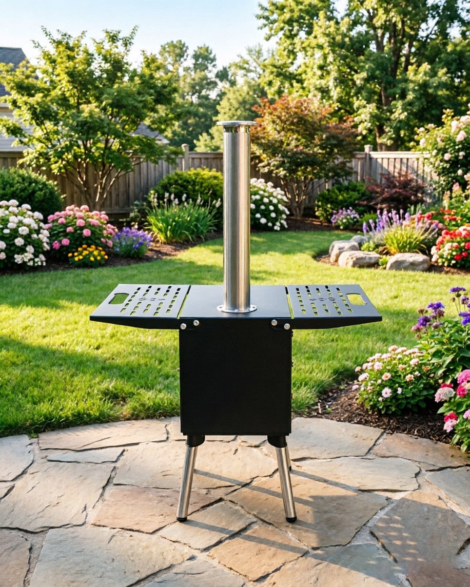 Foldable Camping Wood Stove with Chimney & Accessories - Portable Outdoor Heater & Cooker