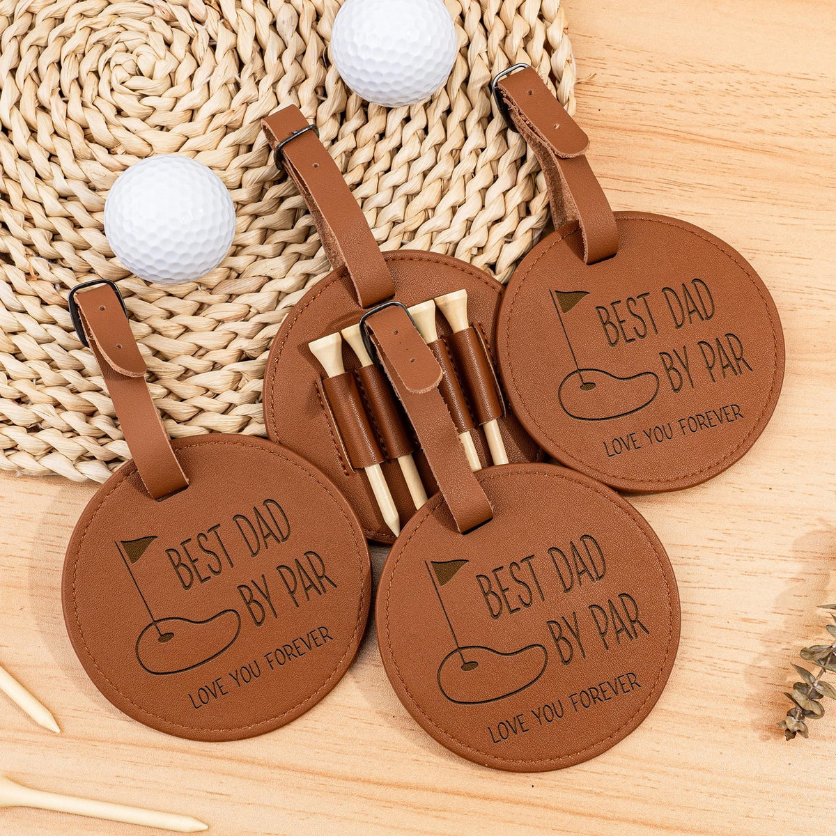 Golf Accessory Set for Fathers Day - Leather Tee Holder & Tees, Gift for Dad