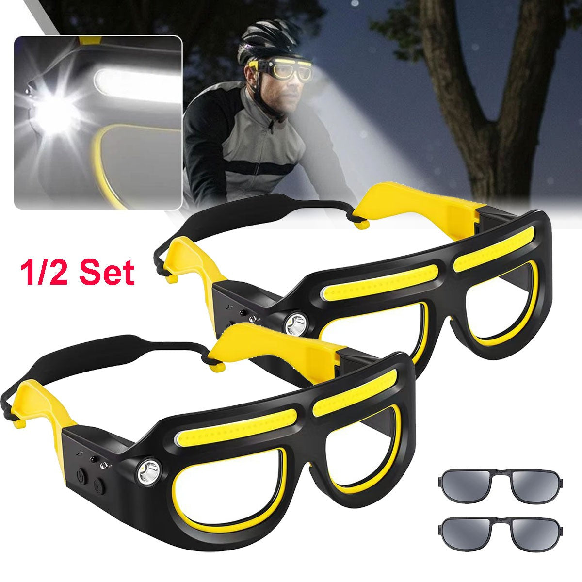 Rechargeable LED Safety Glasses with 5 Light Modes for Running, Cycling & Outdoor Activities