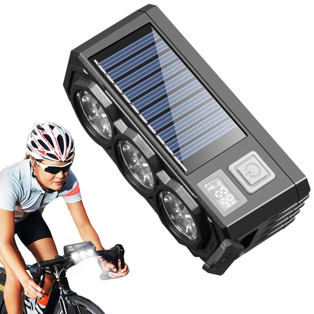 Solar USB Rechargeable Bike Light with Bright LED Beam & Loud Horn