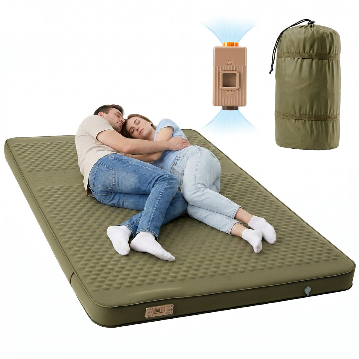 Self-Inflating Sleeping Pad with Memory Foam and Built-In Pump - 4 Inch Thick Camping Mattress