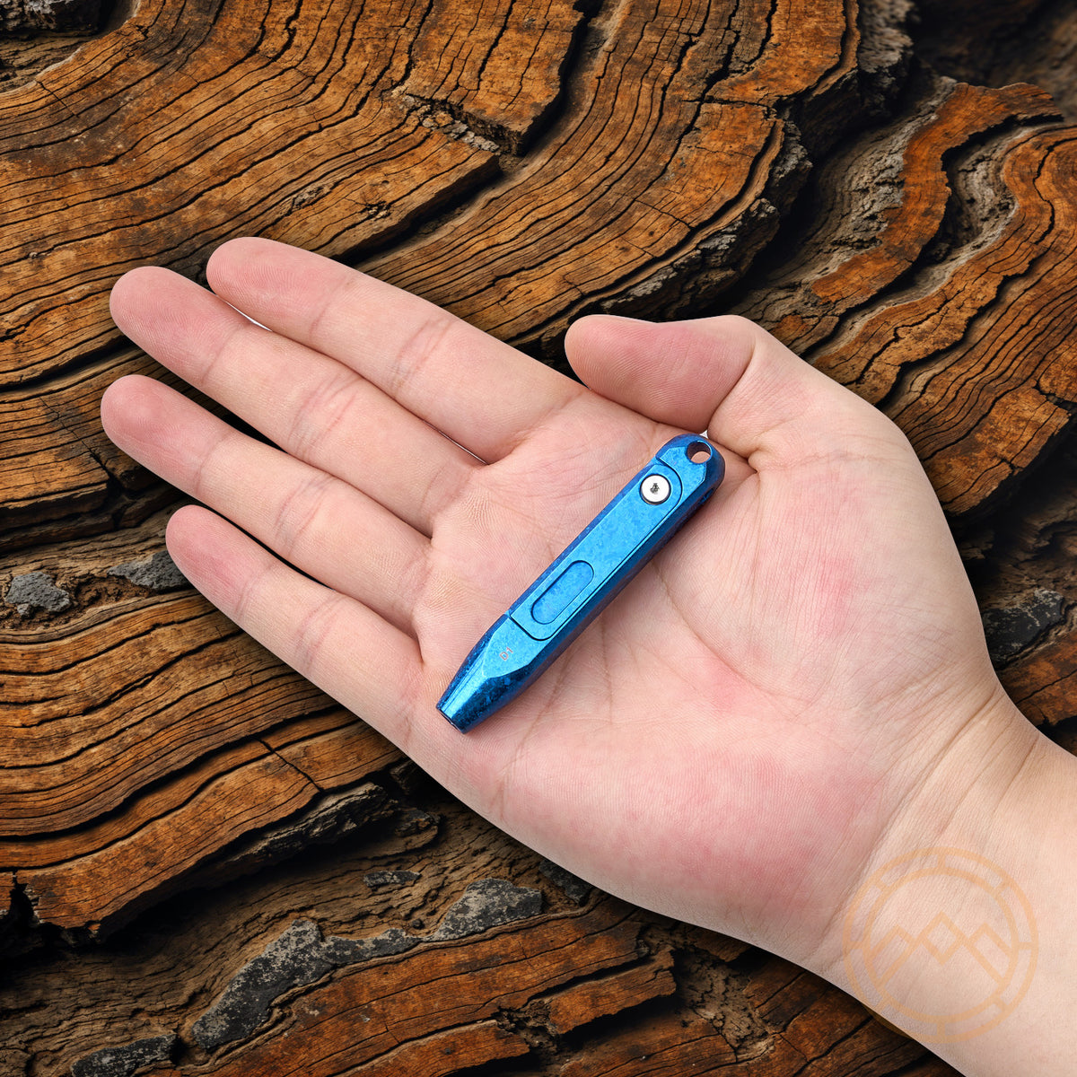 Titanium Snowflake Blue Handle Knife with Hidden Bit Storage