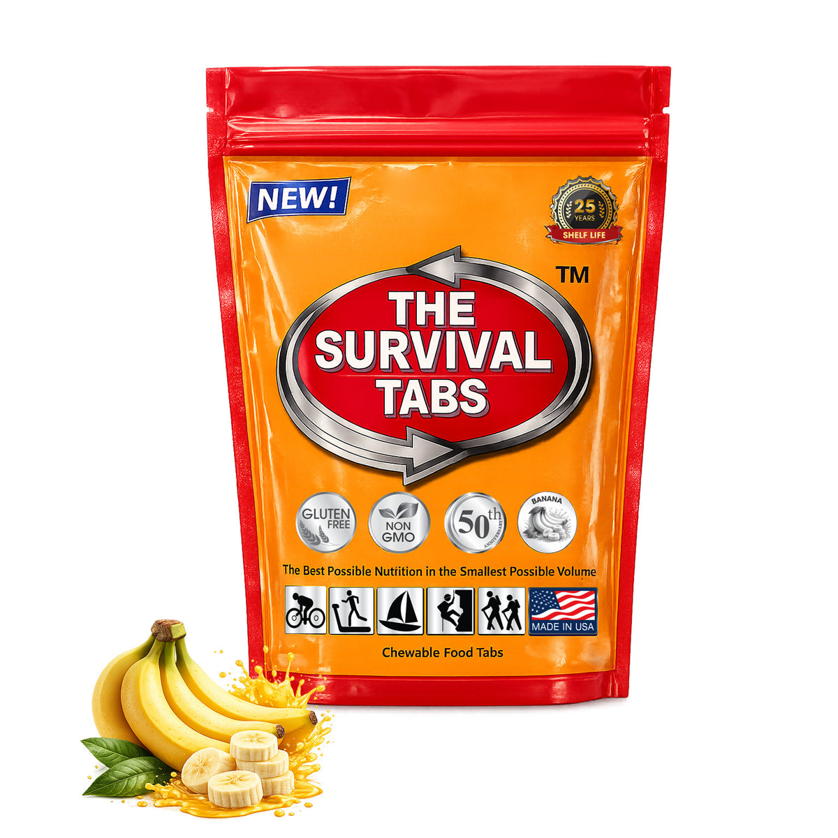 Emergency Food Tablets Banana Flavor - Non-GMO, 24 Chewable Survival Pills for Bug Out Bags