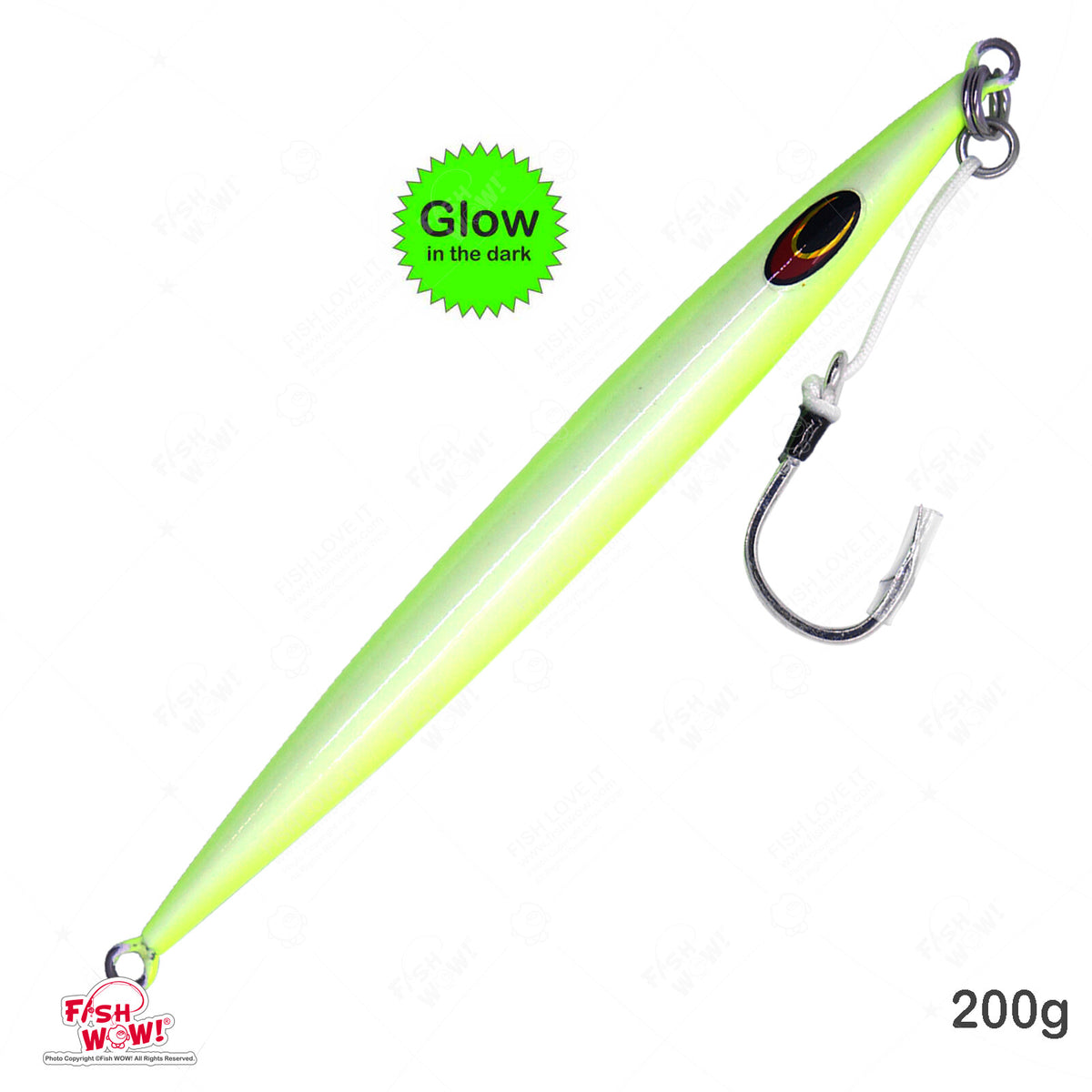 200g Glow Fast Sinking Jig with BKK Hook for Deep Water Fishing - 3 Pack