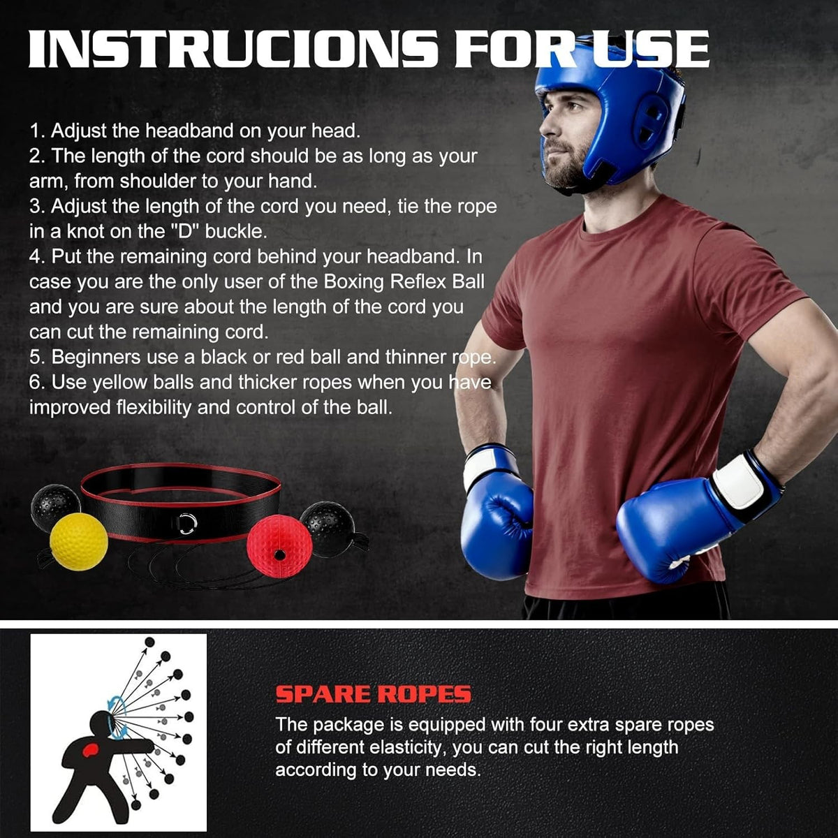 Boxing Reflex Ball Kit with 4 Balls & Adjustable Headbands for Fitness Training
