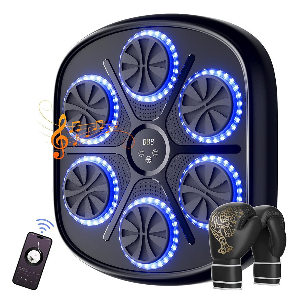 Wall Mount Boxing Training Target with Bluetooth Music and LED Lights - Exercise Machine + Gloves