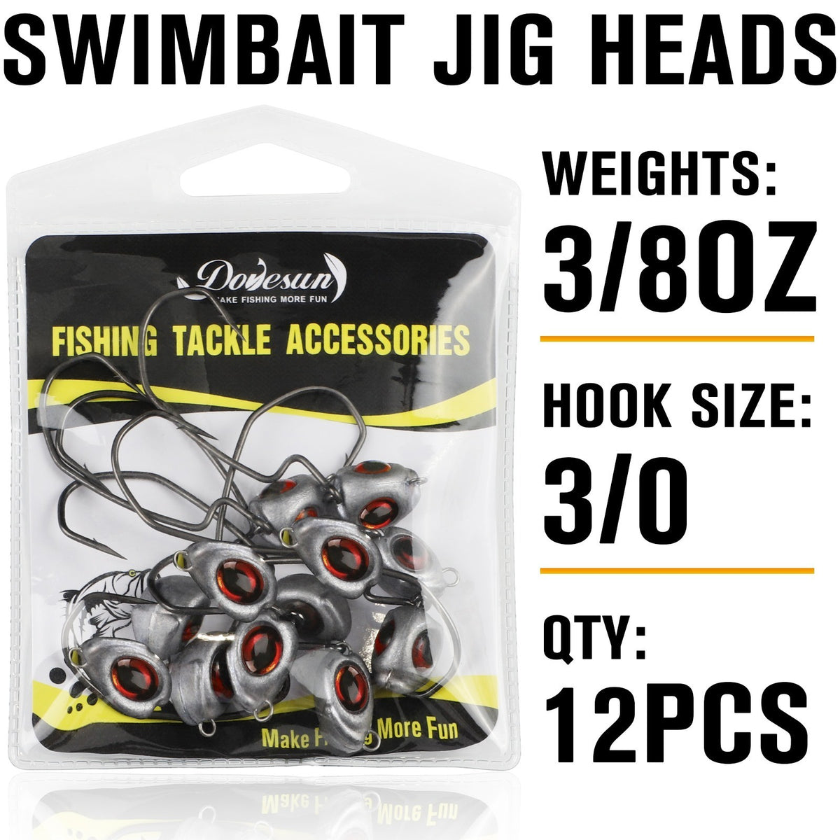 3/8 oz Jig Heads for Bass Fishing - 12-Piece Swimbait Jig Heads with 3D Eyes