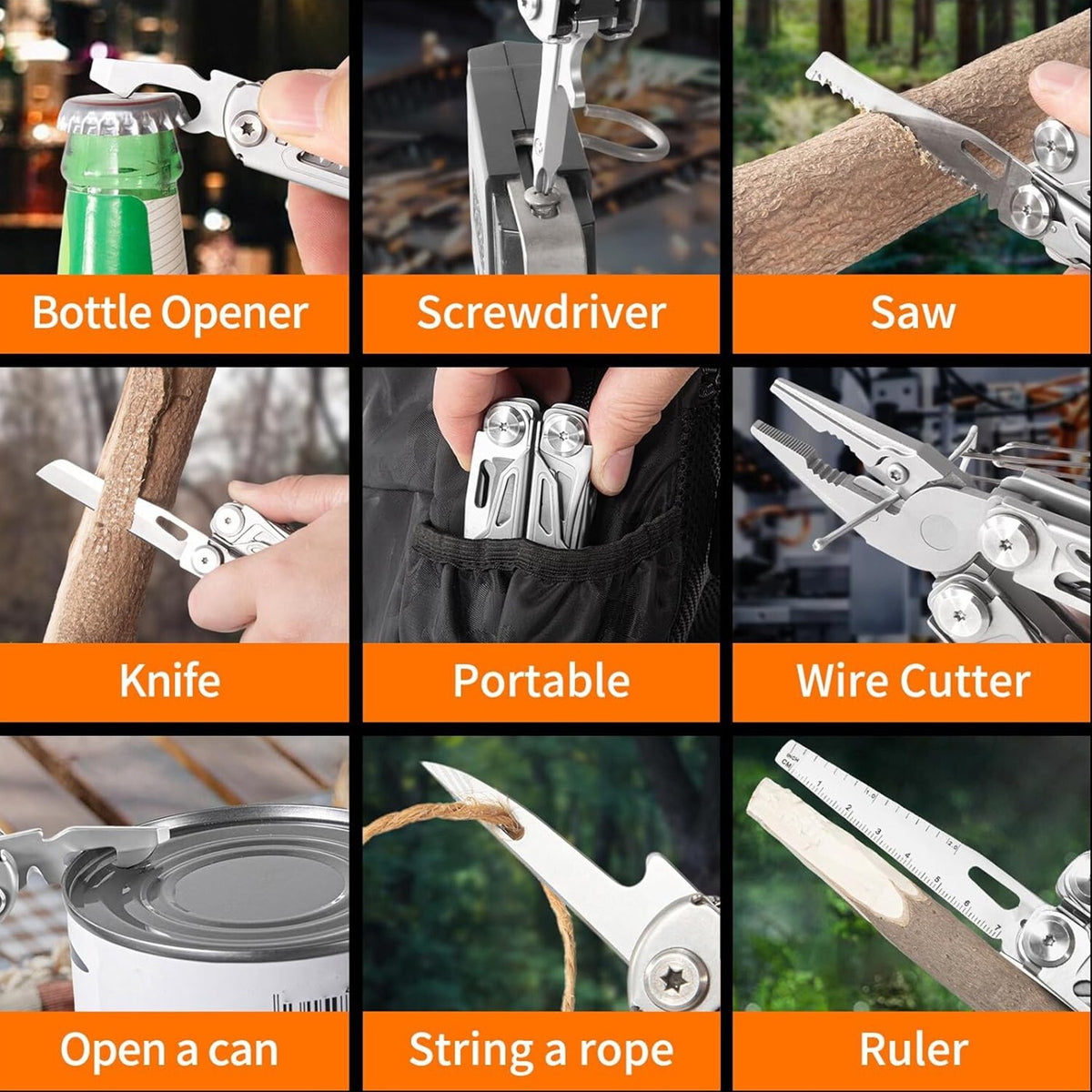 16-in-1 Multi Tool Pliers Folding Knife Saw Screwdriver Scissors Bottle Opener