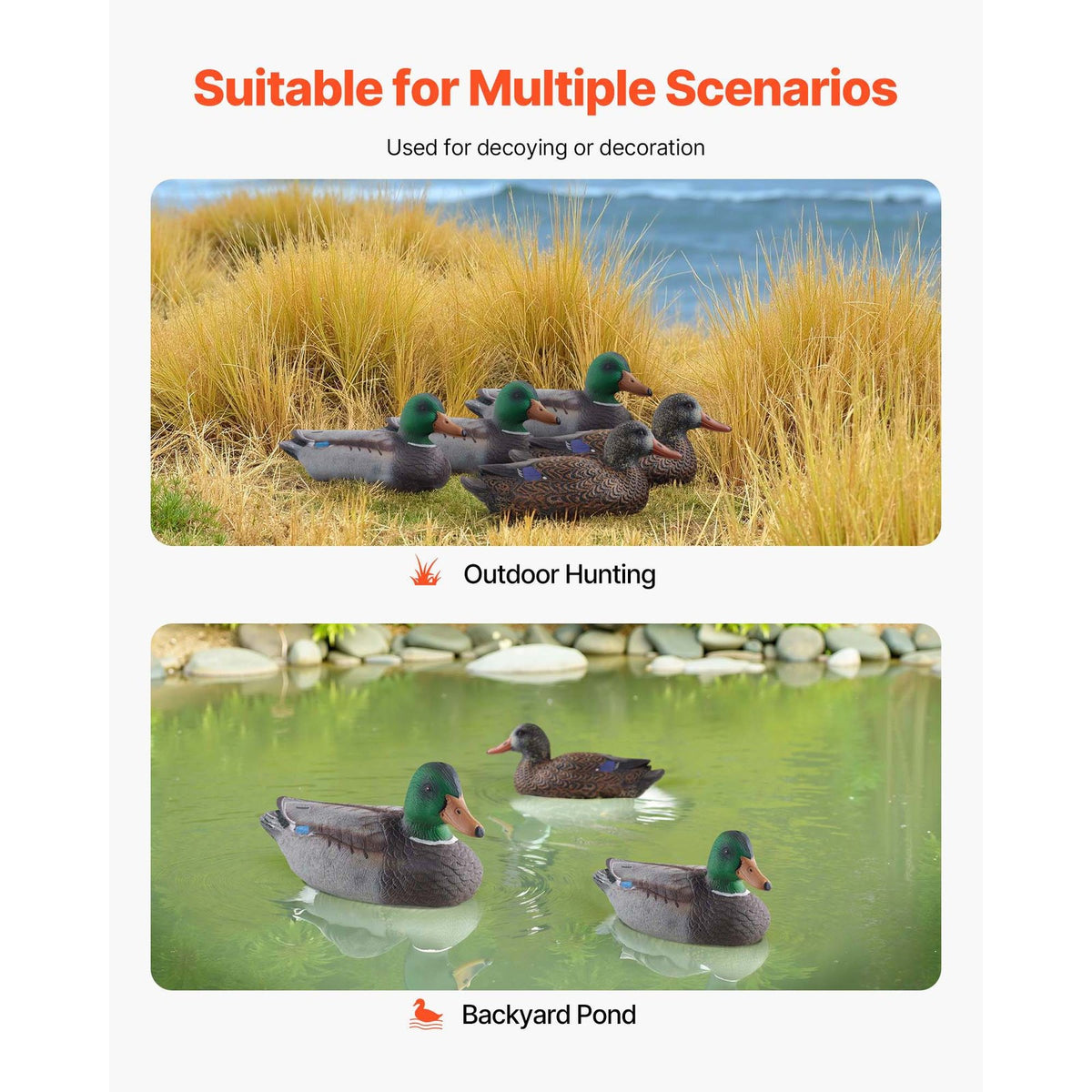 Outdoor Duck Decoy 6-Pack - Realistic Floating Hunting Decoys