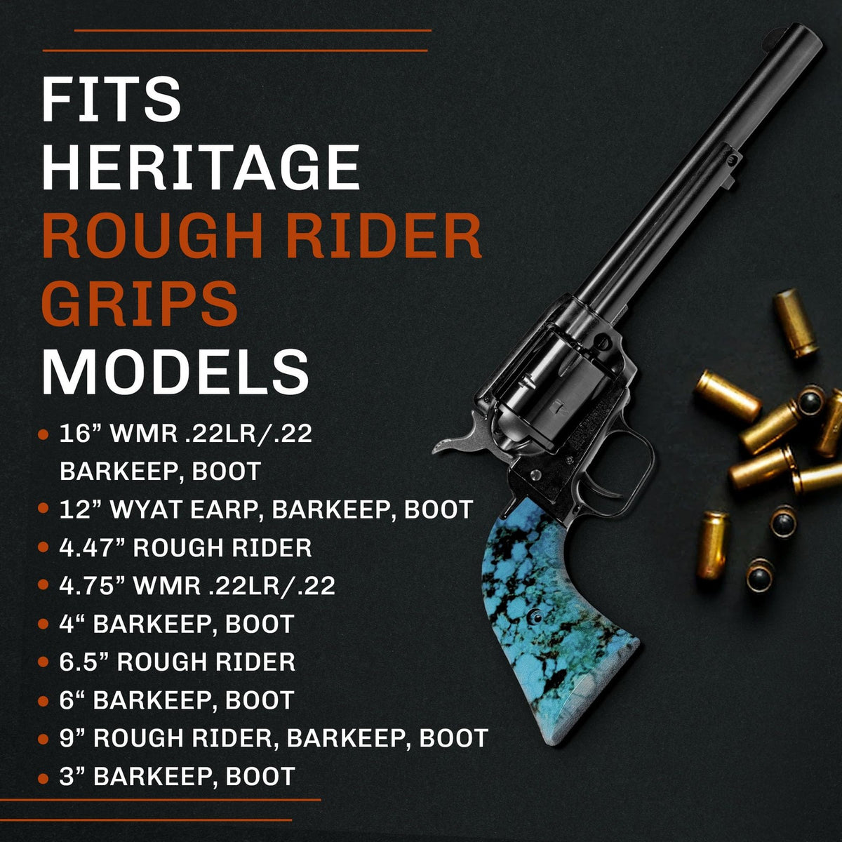 Heritage Rough Rider Revolver Grip Panels - Blue Turquoise ABS Fit .22 LR .22 Magnum