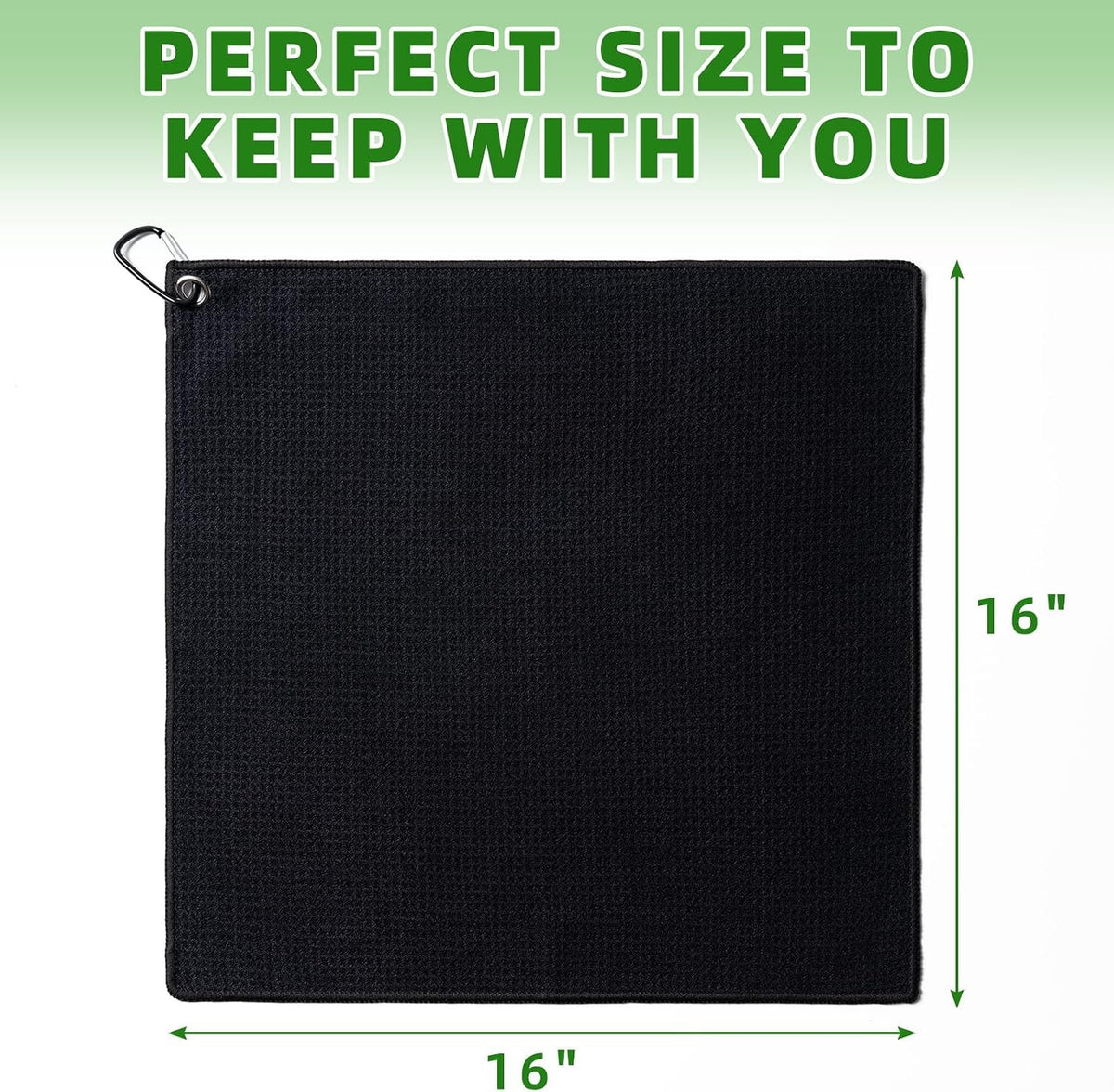 Golf Towels 3 Pack with Carabiner Clip - Microfiber Waffle Design 16x16 Inches