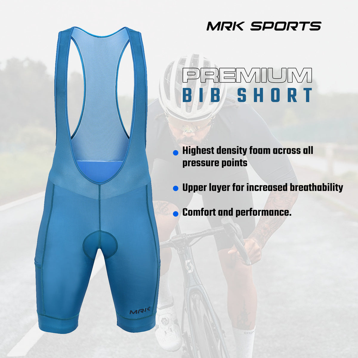 Men's Cycling Bib Shorts with Gel Padding and Pockets - Road MTB Bike Apparel