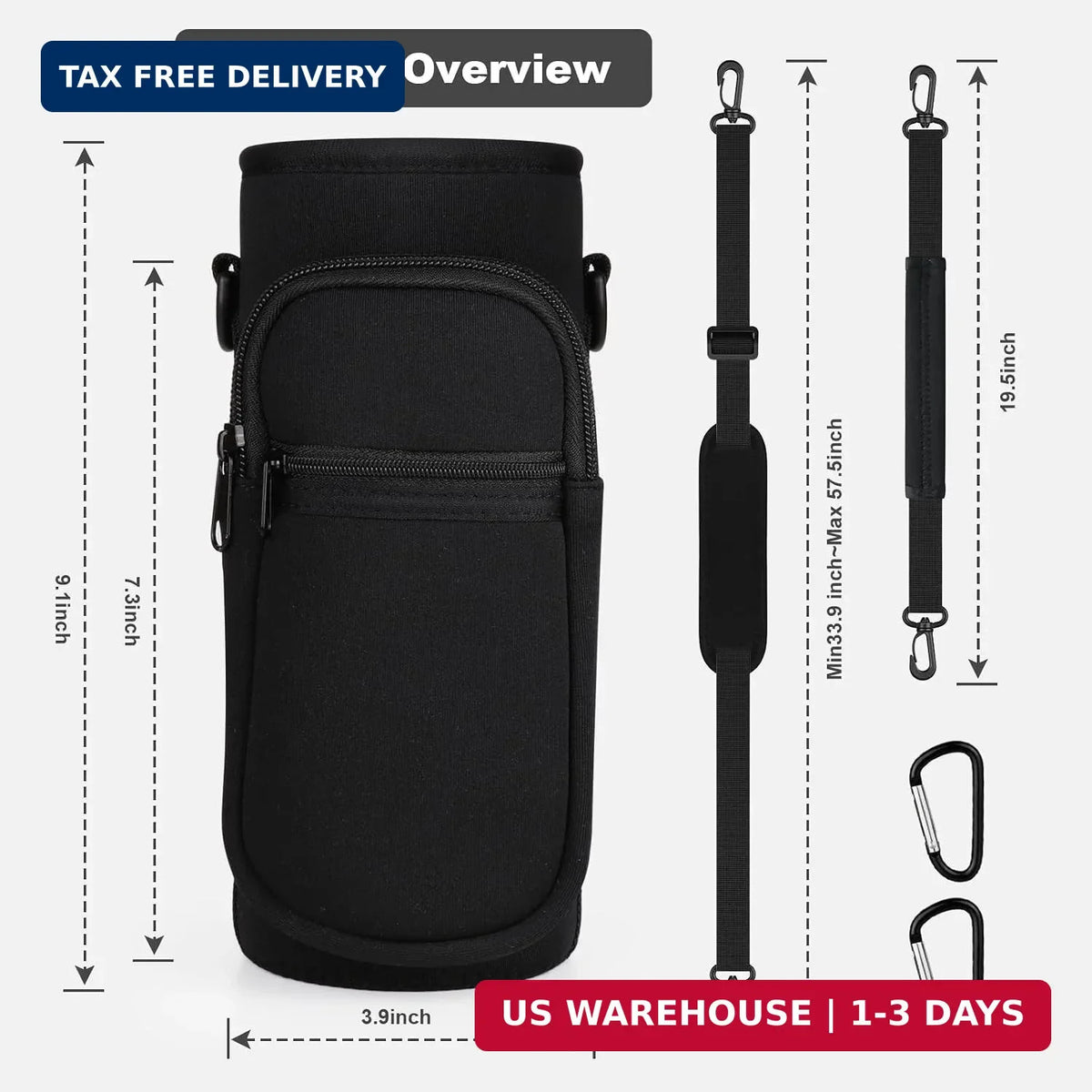 Insulated Water Bottle Holder with Phone Pocket and Adjustable Strap
