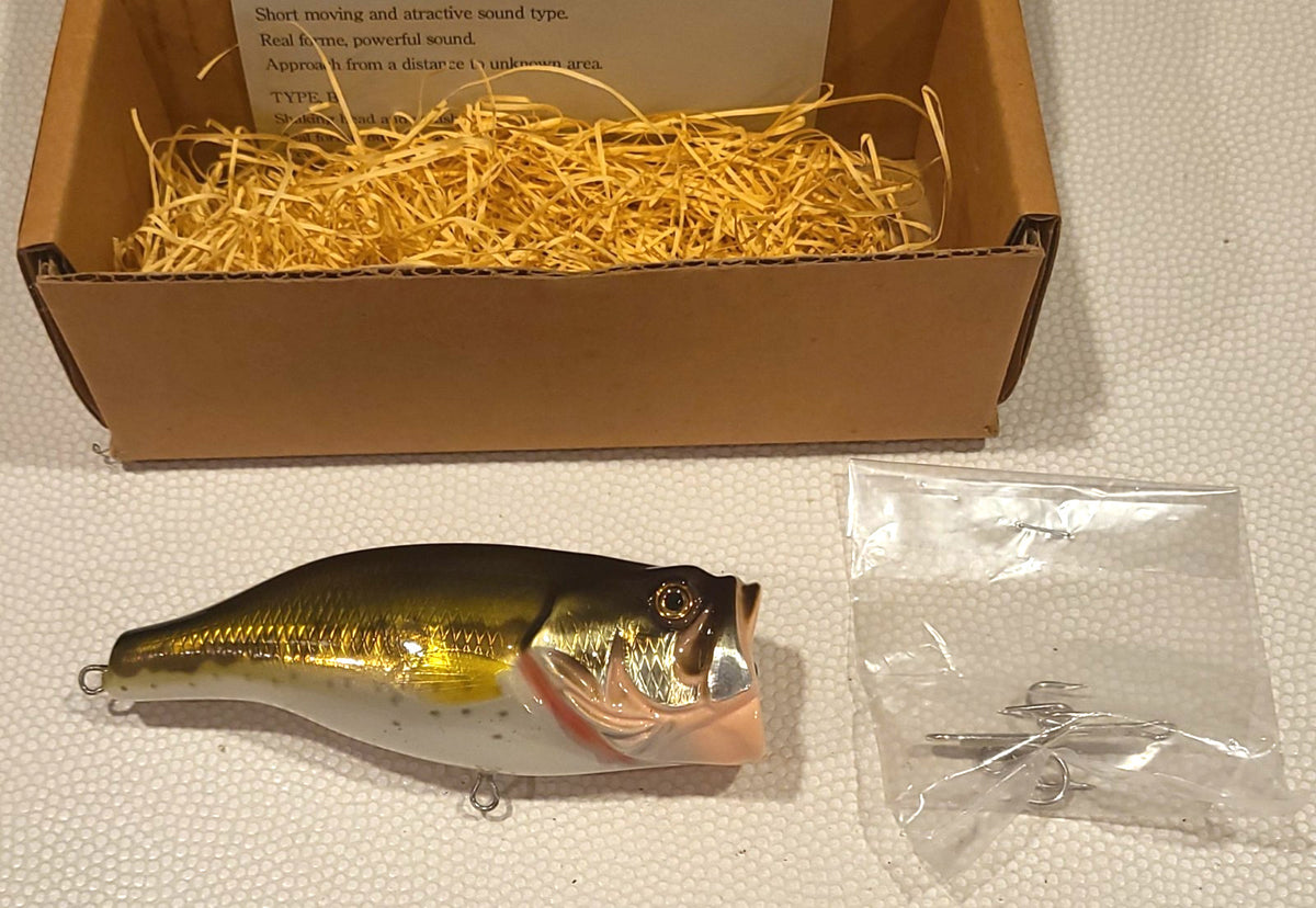 Handcrafted Topwater Bass Lure - 4 3/8 Inch, 1.5 Oz, Black Bass Popper